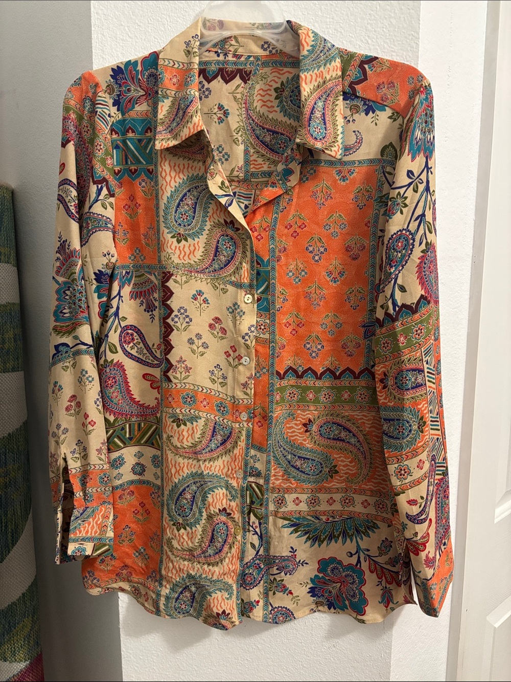Rose & Olive Orange and Cream Paisley Patchwork Blouse